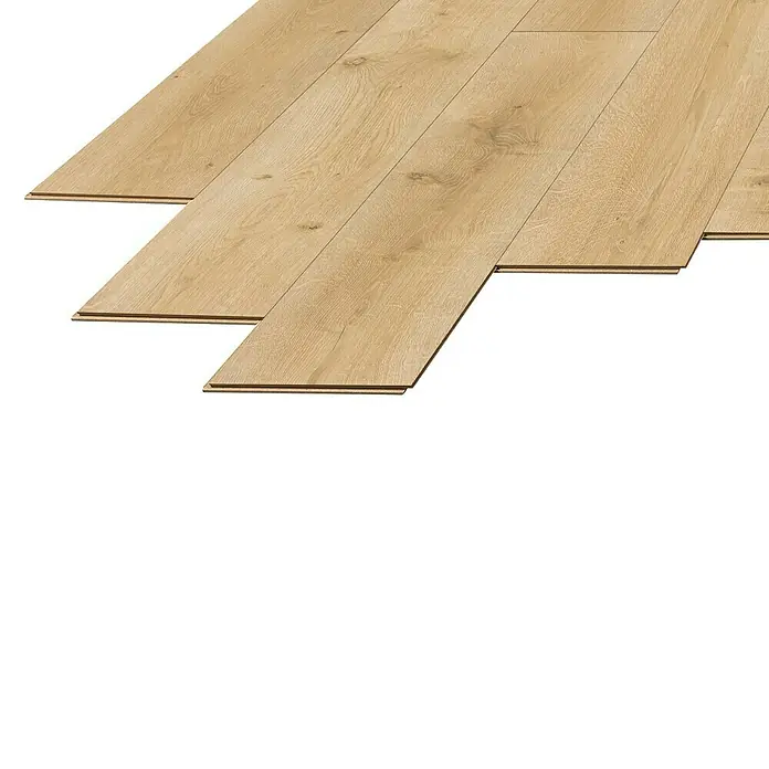 LOGOCLIC Laminado Roble Atelier - 1.380 x 193 x 10 mm, Roble, AC4 - Primer plano de paneles de suelo laminado que muestran un diseño de madera cálida. Perfecto para un hogar moderno y elegante.