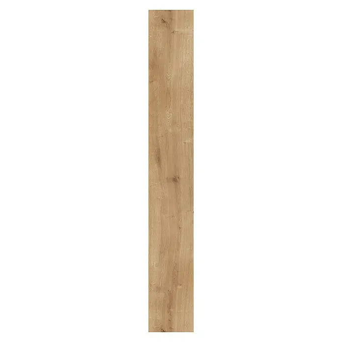 LOGOCLIC Laminado Roble Kobe - 1.380 x 193 x 7 mm, Roble, AC4 - La imagen muestra un primer plano de un suelo laminado con un patrón de vetas de madera natural y clara. La superficie tiene un tacto ligeramente texturizado.