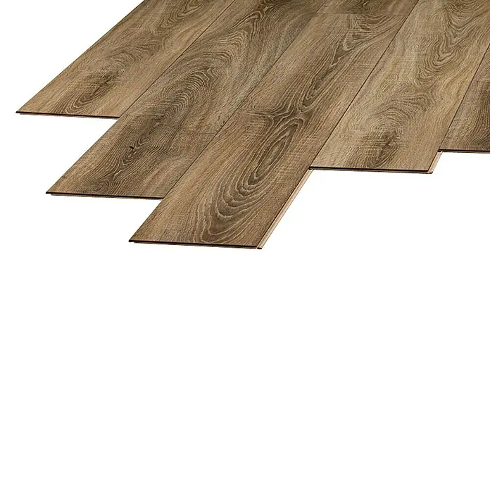LOGOCLIC Laminado Roble Galia - 1.380 x 193 x 10 mm, Roble, AC4 - Imagen de suelo laminado clic en aspecto de madera marrón, reconocido por su fácil instalación, que crea un ambiente cálido.