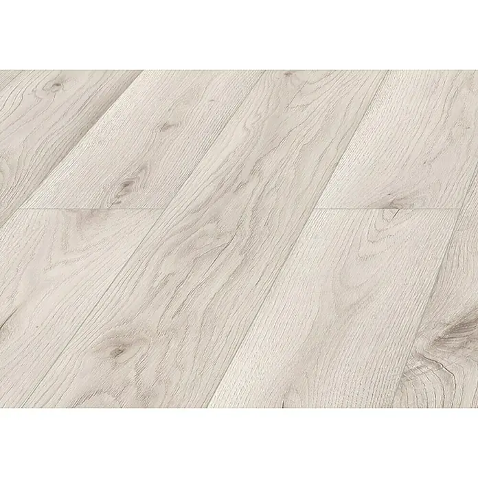 LOGOCLIC Laminado Roble Baltimore - 1.380 x 193 x 10 mm, AC5 - Patrón de suelo laminado claro con sutiles vetas de madera, ideal para interiores modernos. La superficie parece natural y es fácil de limpiar.