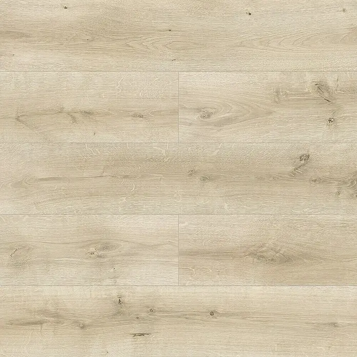 LOGOCLIC Laminado Roble Kiev - 1.380 x 193 x 10 mm, Roble, AC5 - Muestra de suelo laminado claro con veta de madera, ideal para interiores modernos, duradero y fácil de mantener.
