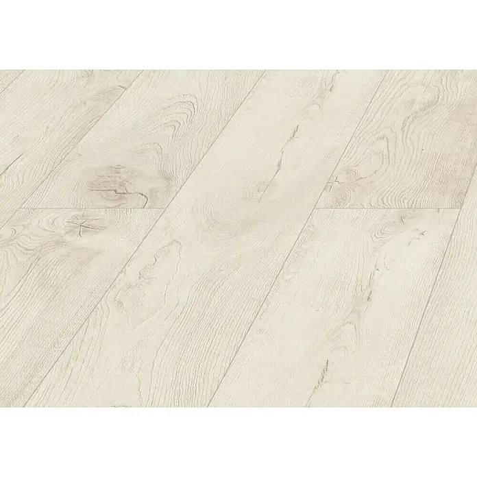 LOGOCLIC Laminado Roble Alen - 1.380 x 193 x 10 mm, AC4 - Primer plano de un suelo laminado claro con vetas de madera, ideal para interiores modernos y pavimentos duraderos.