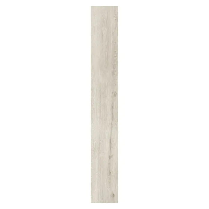 LOGOCLIC Laminado Roble Rimini - 1.375 x 188 x 12 mm, AC5 - Vista detallada de una baldosa cerámica clara con aspecto de madera. Su grano fino y la coloración imitan perfectamente un diseño de madera natural.
