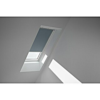 Velux Dachfensterrollo DKL M06 4581SWL (Farbe: Blaugrau - 4581SWL, Farbe Schiene: Weiß, Manuell)