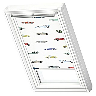 Velux Dachfensterrollo DKL SK08 4654SWL (Farbe: Kids Rennautos - 4654SWL, Farbe Schiene: Weiß, Manuell)