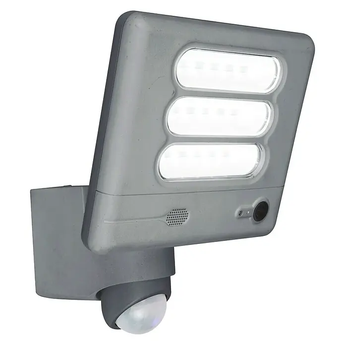 Lutec Proyector LED Esa con sensor y cámara - 22 W, L x An x Al: 17 x 20 x 18 cm, Gris, Blanco frío - Luz solar gris con sensor de movimiento y cámara integrada para uso exterior para monitorear e iluminar el local.