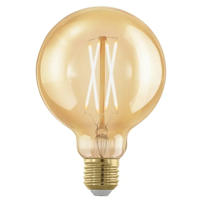 Eglo Bombilla LED Golden Age - E27, Intensidad regulable, Ámbar, 320 lm, 4 W, Globo - Una bombilla vintage con luz cálida y filamentos decorativos, creando un ambiente acogedor.
