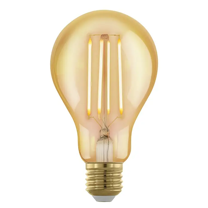 Eglo Bombilla LED Golden Age - E27, Intensidad regulable, Blanco cálido, 320 lm, 4 W, Redonda - Primer plano de una bombilla LED decorativa con luz cálida y diseño vintage, ideal para crear iluminación ambiental.