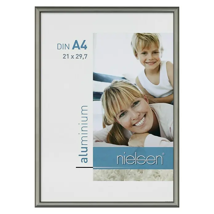 Nielsen Marco de aluminio Classic - DIN A1 / 59,4 x 84,1 cm, Contraste de color gris - Marco de fotos de aluminio en DIN A4, 21 x 29,7 cm. Ideal para presentar con estilo fotos, reproducciones de arte y documentos.
