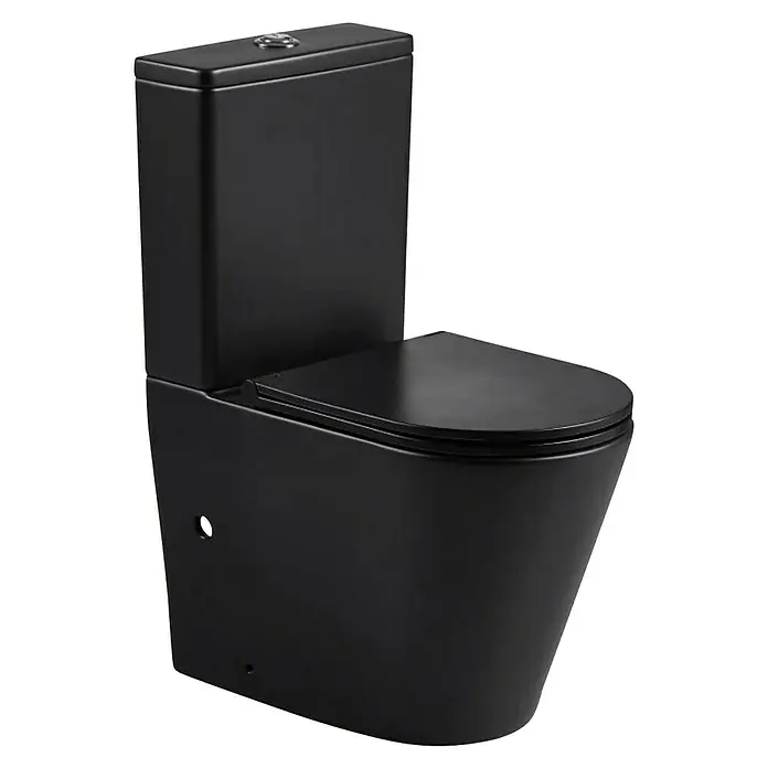 Pack de WC Roma - Salida WC: Vertical, Sin borde de descarga, Negro - Elegante inodoro negro. Diseño moderno para cualquier baño con superficies lisas y estilo contemporáneo.