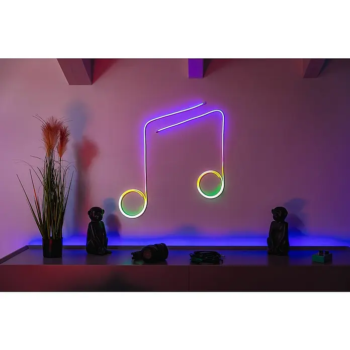 Twinkly Tira de luces LED Flex - Largo: 2 m, Color de luz: RGB, 15 W - Decoración de pared con una nota musical de neón vibrante, creando un ambiente moderno y musical.