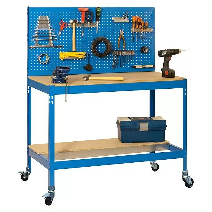 Simonrack Simonwork Werkbank MOBILE BT2 - L x B: 61 x 91 cm, Arbeitshöhe: 144,5 cm, Belastbarkeit: 120 kg, Blau - Anwendungsbeispiel