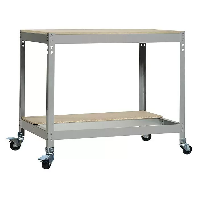 Simonrack Simonwork Werkbank MOBILE BT0 - L x B: 61 x 91 cm, Arbeitshöhe: 91,7 cm, Belastbarkeit: 120 kg, Grau - Diagonale Ansicht