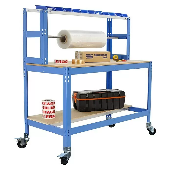 Simonrack Simonwork Werkbank MOBILE BT4 - L x B: 76 x 91 cm, Arbeitshöhe: 156 cm, Belastbarkeit: 120 kg, Blau - Anwendungsbeispiel