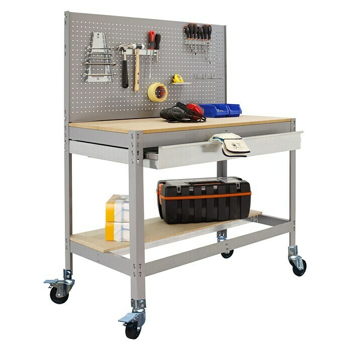 Simonrack Simonwork Banco de trabajo BT2 Box Mobile (L x Al: 61 x 144,5 cm, Ancho: 121 cm, Capacidad de carga: 280 kg, Gris)