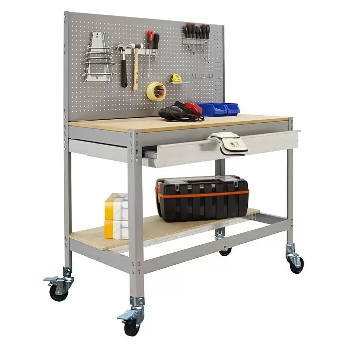 Simonrack Simonwork Werkbank MOBILE BT2 BOX - L x B: 61 x 121 cm, Arbeitshöhe: 144,5 cm, Belastbarkeit: 120 kg, Grau - Anwendungsbeispiel
