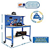 Simonrack Simonwork Banco de trabajo BT3 Mobile (L x Al: 61 x 144,5 cm, Ancho: 121 cm, Capacidad de carga: 280 kg, Azul)
