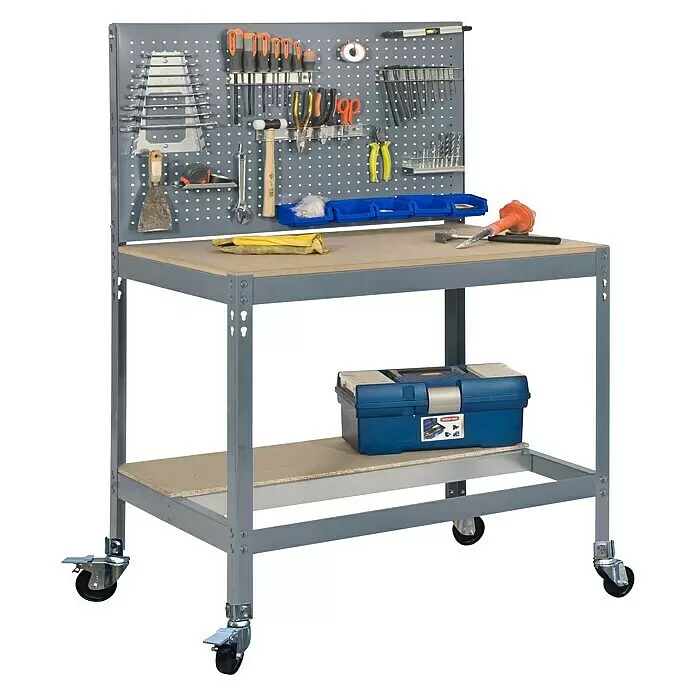 Simonrack Simonwork Werkbank MOBILE BT2 - L x B: 61 x 91 cm, Arbeitshöhe: 152 cm, Belastbarkeit: 120 kg, Grau - Anwendungsbeispiel