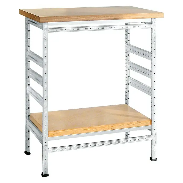 Scholz System Tischbein-Set - Länge: 72 cm, Verzinkt, 2 Stk. - Werkbank mit zwei Regalböden, ideal für Werkstätten oder Hobbyräume. Die robuste Konstruktion bietet viel Stauraum und eine stabile Arbeitsfläche.