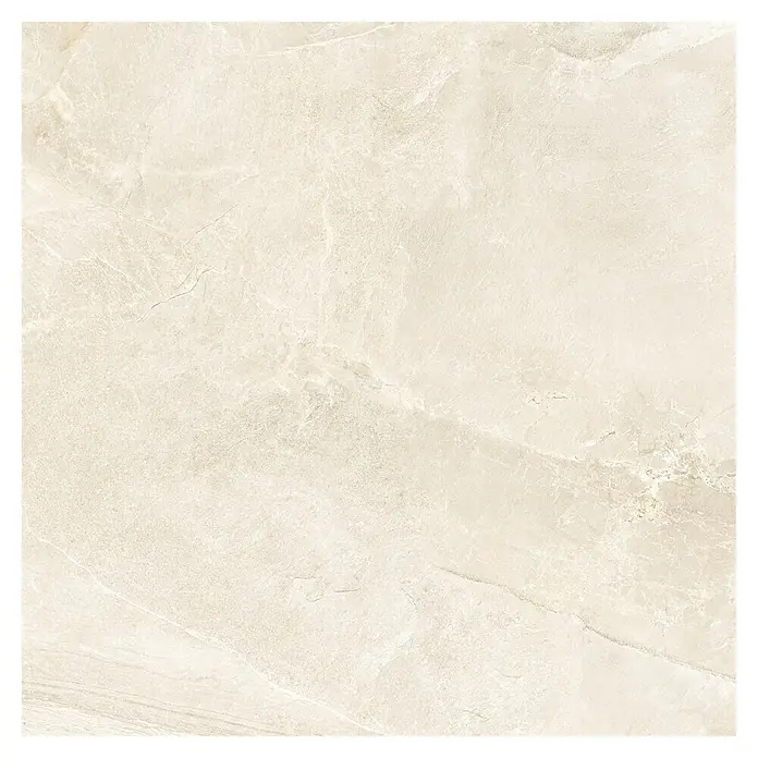 Halcón Pavimento porcelánico Tempo - 120 x 120 cm, Cotton, Pulido, Rectificado - Primer plano de una elegante baldosa de mármol claro con sutiles vetas naturales, ideal para interiores elegantes.