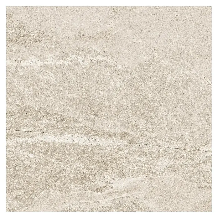 BHS Showroom Pavimento porcelánico Tempo - 60,5 x 60,5 cm, Nature, Mate - Primer plano de una baldosa de cerámica clara y texturizada con sutiles variaciones de color y un acabado mate. La baldosa es ideal para interiores modernos.
