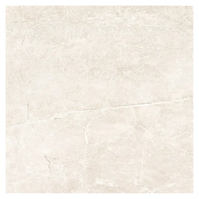 BHS Showroom Pavimento porcelánico Tempo - 60,5 x 60,5 cm, Cotton, Mate - Primer plano de una baldosa de mármol claro que muestra delicadas vetas naturales para interiores elegantes.