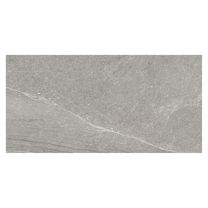 BHS Showroom Pavimento porcelánico Tempo - 60 x 30 cm, Ceniza, Mate - Baldosa de piedra gris con sutiles vetas de mármol, ideal para interiores modernos y acentos elegantes.
