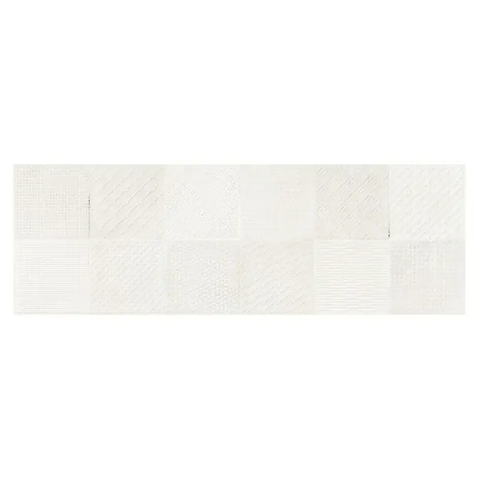 BHS Showroom Revestimiento de pared Madox Square - 90 x 30 cm, Blanco, Mate, Rectificado - Patrón abstracto de azulejos de pared en blanco con varias texturas. Los azulejos ofrecen un diseño minimalista y elegante para interiores.