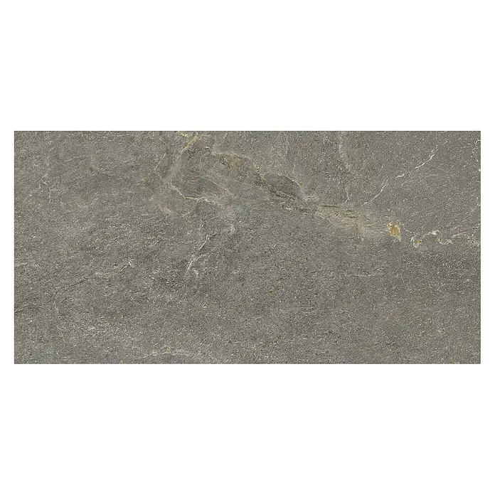 BHS Showroom Pavimento porcelánico Tempo - 60 x 30 cm, Dark, Mate - Primer plano de una baldosa de gres gris con sutiles vetas de mármol, ideal para interiores modernos y acentos elegantes.