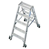 Krause Stabilo Stufen-Doppelleiter Fahrbar (Arbeitshöhe: 2,7 m, Anzahl Tritte: 2 x 5 Stufen, Tiefe Stufen: 80 mm, Material: Aluminium, Fahrbar)