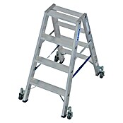 Krause Stabilo Stufen-Doppelleiter Fahrbar (Arbeitshöhe: 2,5 m, Anzahl Tritte: 2 x 4 Stufen, Tiefe Stufen: 80 mm, Material: Aluminium, Fahrbar)