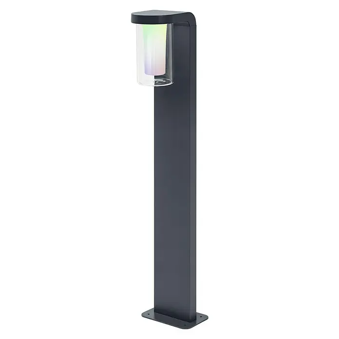Ledvance Smart+ WiFi LED-Außenwandleuchte CASCADE - Farbe Gehäuse: Dunkelgrau, IP44, 20 x 16 x 80 cm - Elegante, graue Wegeleuchte mit zylindrischem Lampenschirm, der ein sanftes, mehrfarbiges Licht ausstrahlt, ideal für moderne Außenbereiche.