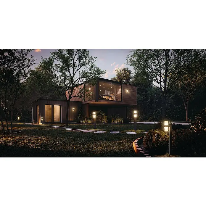 Ledvance Smart+ WiFi LED-Außenwandleuchte UPD Flare - Farbe Gehäuse: Dunkelgrau, IP44, 13,2 x 10 x 24,6 cm - Die stilvollen Gartenleuchten erhellen den Weg zu einem modernen Haus und sorgen für eine einladende Atmosphäre im Freien.