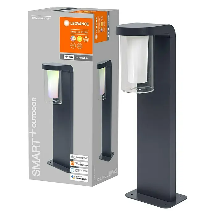 Ledvance Smart+ WiFi LED-Außenwandleuchte CASCADE - Farbe Gehäuse: Dunkelgrau, IP44, 20 x 16 x 50 cm - Abbildung einer LEDVANCE Smart+ Outdoor Cascade 50cm Pfostenleuchte, die sich durch intelligente Steuerung und modernes Design auszeichnet.