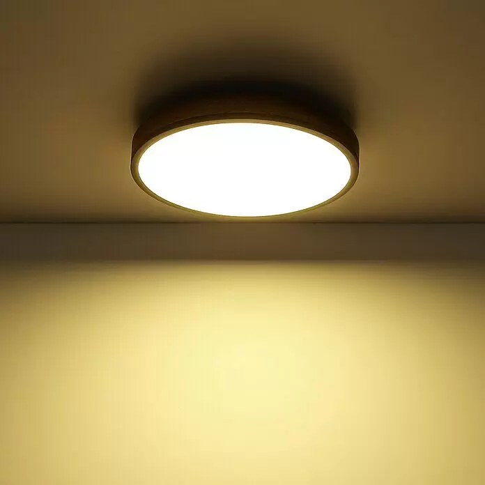 Globo Doro LED-Deckenleuchte rund Holzoptik - 12 W, Durchmesser: 30 cm, Graphit/Holzoptik, Warmweiß - Stimmungsaufnahme