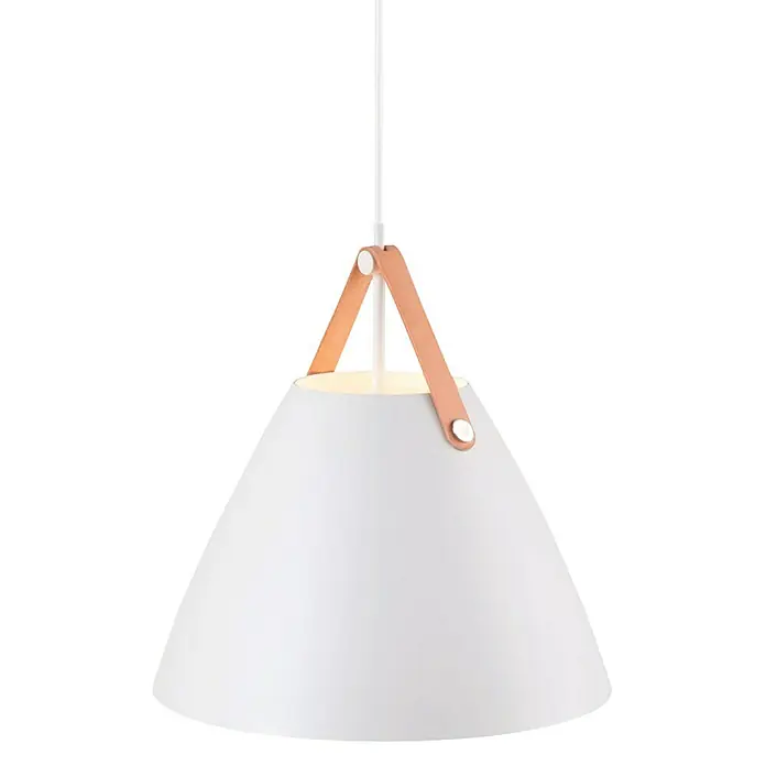 Nordlux Strap Lámpara colgante redonda - 60 W, Ø x Al: 36 x 37 cm, Blanco, E27 - Lámpara colgante moderna con pantalla blanca y detalles decorativos de cuero, que añade un toque elegante a cualquier estancia.