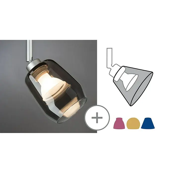 Paulmann DecoSystems Pantalla de lámpara Vento - Diámetro: 8 cm, Transparente, Vidrio, Redonda - Una elegante lámpara de techo de cristal ahumado que se muestra con pantallas de lámpara de colores opcionales para la personalización.