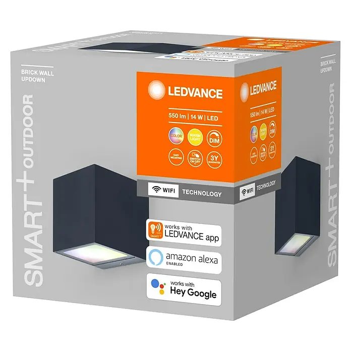 Ledvance Smart+ WiFi LED-Außenwandleuchte BRICKFarbe Gehäuse: Dunkelgrau, IP44