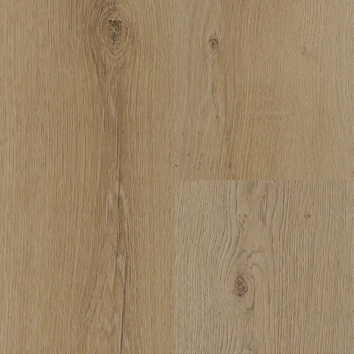 b!design Vinylboden SPC - Eiche Polaris, Landhausdiele, 1.220 x 182 x 3,5 mm - Nahaufnahme von hellem Holzlaminat mit natürlicher Maserung und Astlöchern, ideal für moderne und rustikale Innenräume.