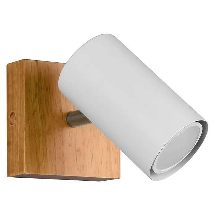 Trio Leuchten Marley Deckenstrahler - 15 W, L x B x H: 12 x 9 x 16 cm, Weiß/Holz, GU10, 1 Stk. - Moderne Wandleuchte mit weißem, zylinderförmigem Spot und Holzsockel für eine stilvolle Beleuchtung im Innenbereich.