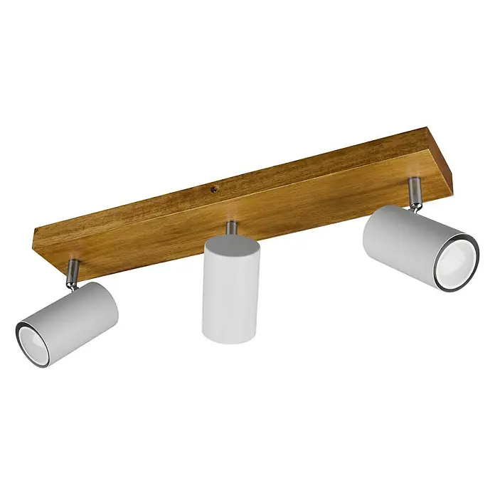 Trio Leuchten Marley Deckenstrahler - 35 W, L x B x H: 44 x 9 x 16 cm, Weiß/Holz, GU10, 3 Stk. - Strahler mit drei Lampen und einer hölzernen Basis, die eine warme und einladende Atmosphäre schafft. Stilvolle Beleuchtung für jeden Raum.