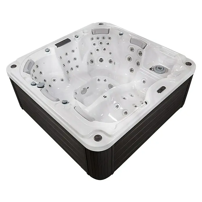 Camargue Außen-Whirlpool Serenity - 213 x 213 x 91 cm, Grau/Weiß, Max. Personenzahl: 6 - Quadratischer Whirlpool mit schwarzer Verkleidung und weißen Sitzen für entspannende Stunden im eigenen Garten.