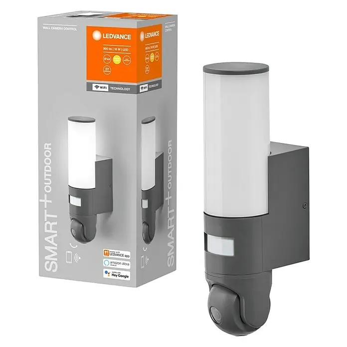 Ledvance Smart+ WiFi LED-Außenwandleuchte - 12 x 8 x 32 cm, Kamera, Dunkelgrau, IP44 - Das LEDVANCE Smart+ Outdoor Wandleuchten-Set mit Kamera für eine intelligente und sichere Außenbeleuchtung, inklusive Verpackung.