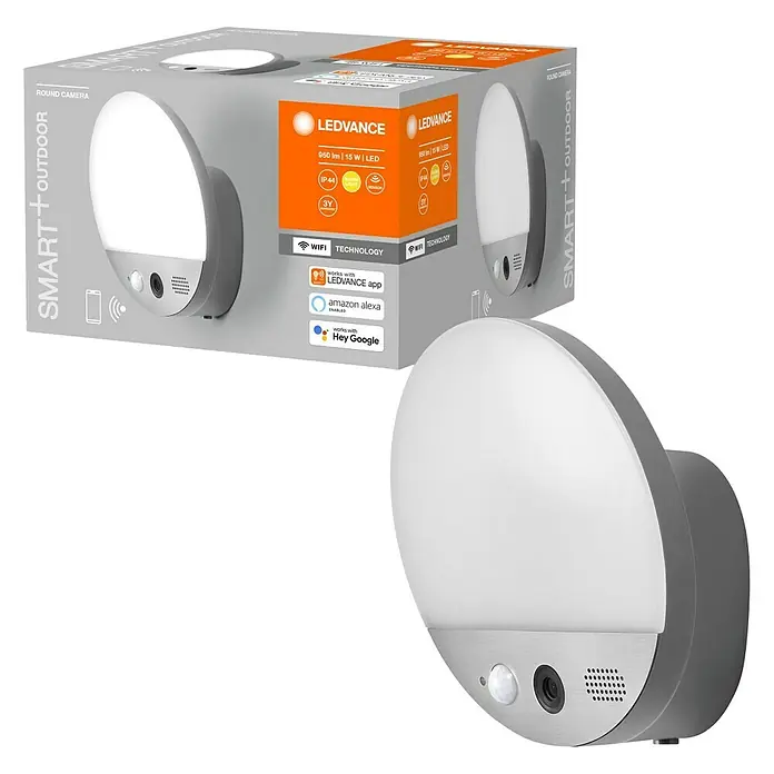 Osram LED-Außenwandleuchte105 x 180 x 105 mm, Kamera, Silber - LEDVANCE Smart+ Outdoor Round Camera: Eine intelligente Außenleuchte mit Kamerafunktion für mehr Sicherheit und Komfort.