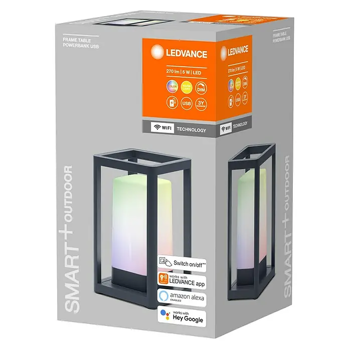 Ledvance Smart+ WiFi Außenlaterne - L x B x H: 12 x 12 x 20,3 cm, Grau, IP44 - Das LEDVANCE Smart+ Outdoor Frame Table Powerbank USB ist ein vielseitiges Produkt für den Außenbereich.