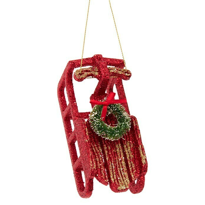 Kurt S. Adler Christbaumschmuck Schlitten mit Kranz (Rot, Kunststoff, L x B x H: 5 x 5 x 10,8 cm) | BAUHAUS