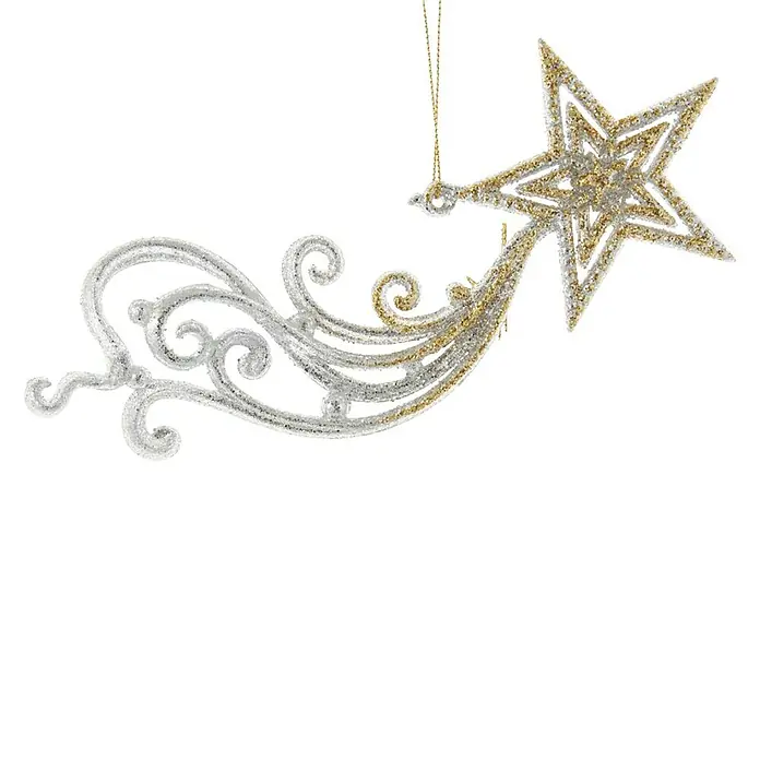 Kurt S. Adler Christbaumschmuck Sternschnuppe - Silber, Gold, Kunststoff, L x B x H: 20,07 x 3,56 x 7,87 cm - Funkelnder Sternschnuppen-Weihnachtsbaumschmuck in Gold und Silber für festliche Dekorationen.
