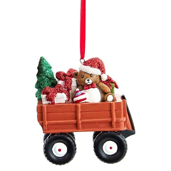 Kurt S. Adler Christbaumschmuck Bollerwagen mit Bär (Rot, Kunststoff, Bollerwagen Bär) | BAUHAUS