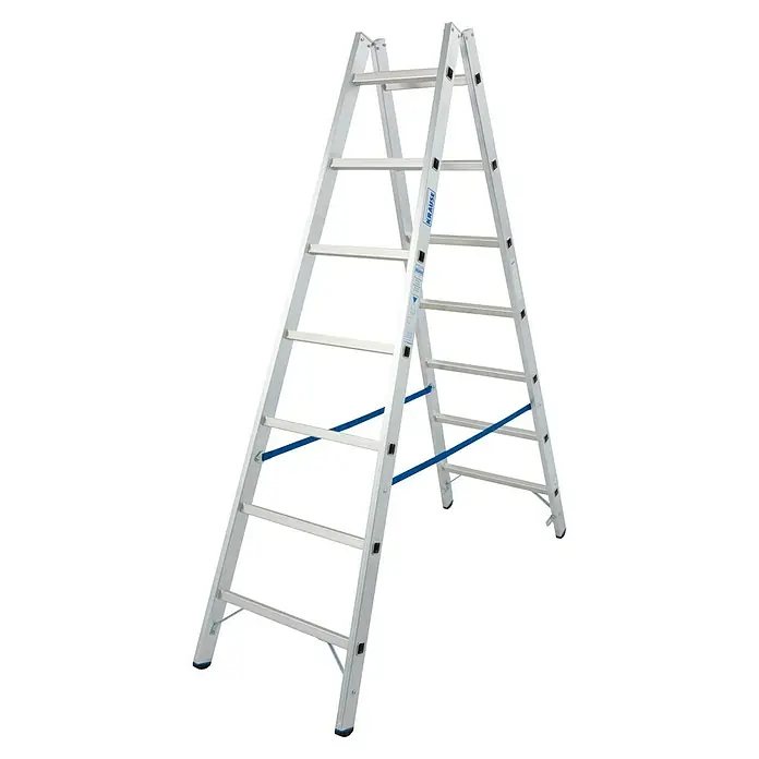 Krause Stabilo Doppelleiter - Anzahl Tritte: 14 Stk., Arbeitshöhe: 3,3 m, Aluminium - Bild einer Klappleiter der Marke Krause, ideal für sichere Arbeiten in verschiedenen Höhen, mit stabiler Konstruktion und rutschfesten Sprossen.