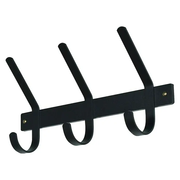 Spinder Design Garderobenleiste Dexter 3 - Anzahl Haken: 3 Stk., L x B x H: 8,2 x 40 x 21 cm - Schwarze Wandgarderobe mit drei Haken zum Aufhängen von Kleidung, Handtüchern oder Accessoires, ideal für Flur oder Bad.